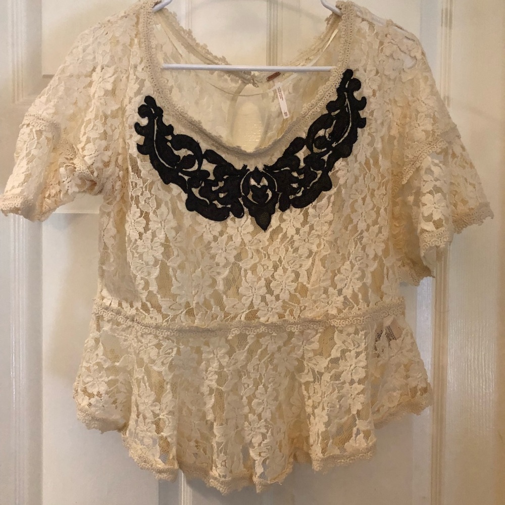 Free People Lace Top Black Detail